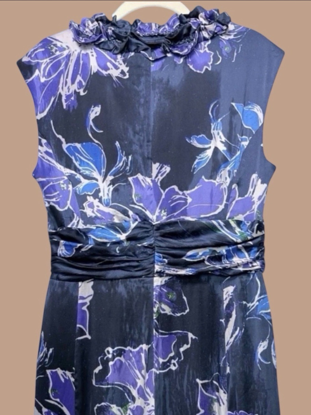 ECI NY Silk Satin Floral Rosette Dress 8 Midnight Blue Y2K Dark Fairy Whimsigoth - Picture 9 of 12